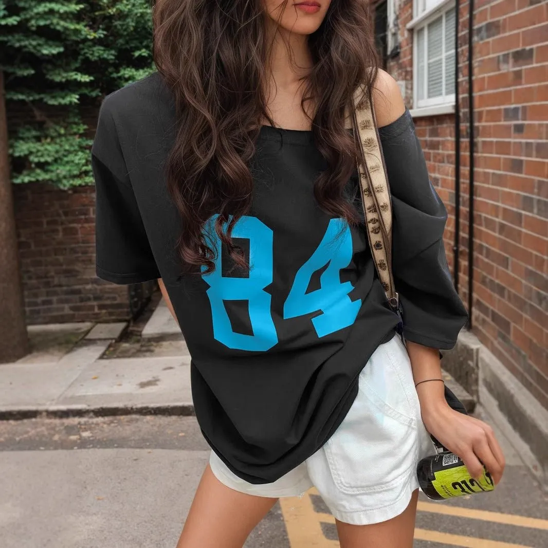 Multi-color letter printing T-shirt women's 2025 new sexy Spice Girls medium and long top women's summer spot sold by Negative product image thumbnail 3