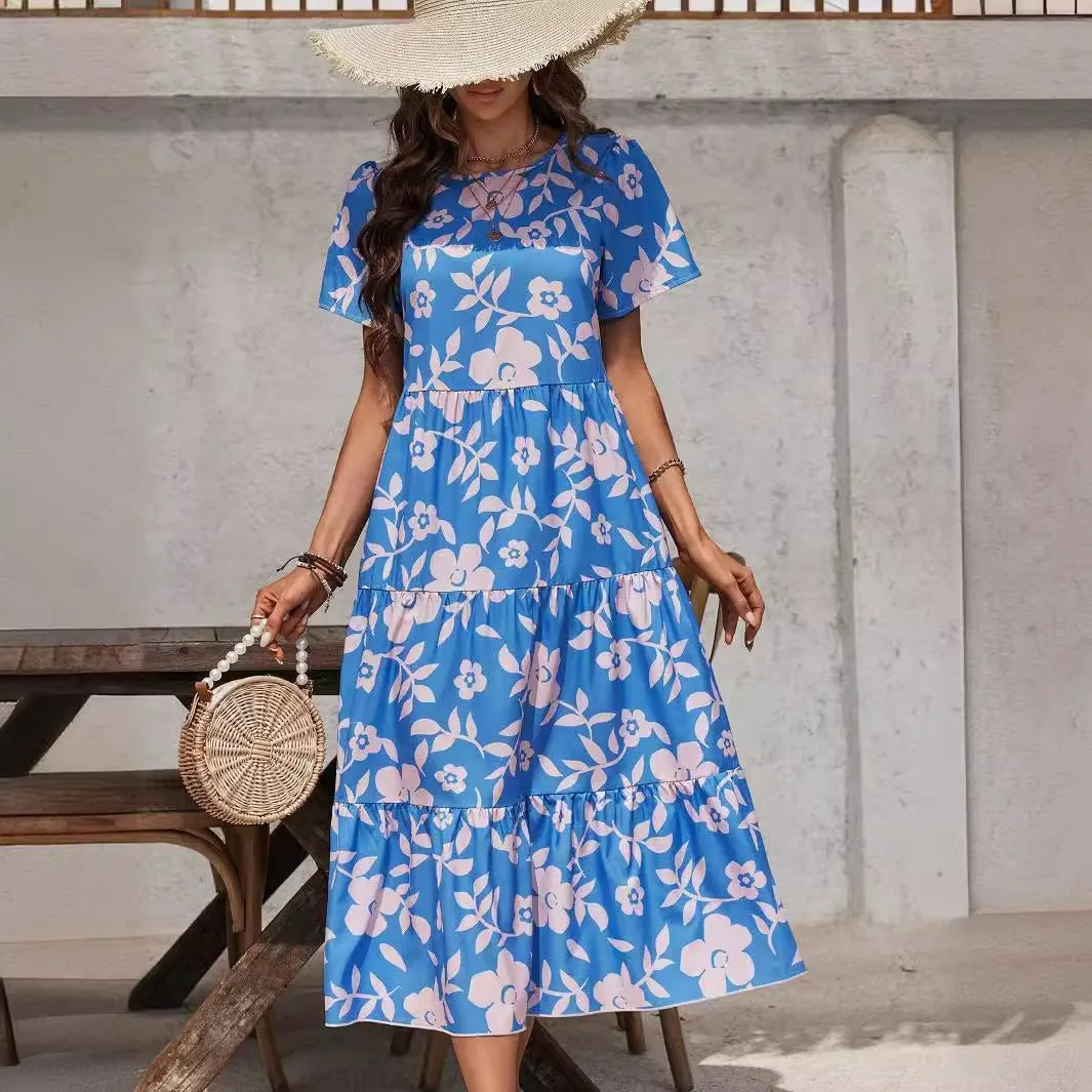 The Ruffle Bloom | Women's Floral Print Multi-Layer Ruffle Maxi Dress sold by Negative