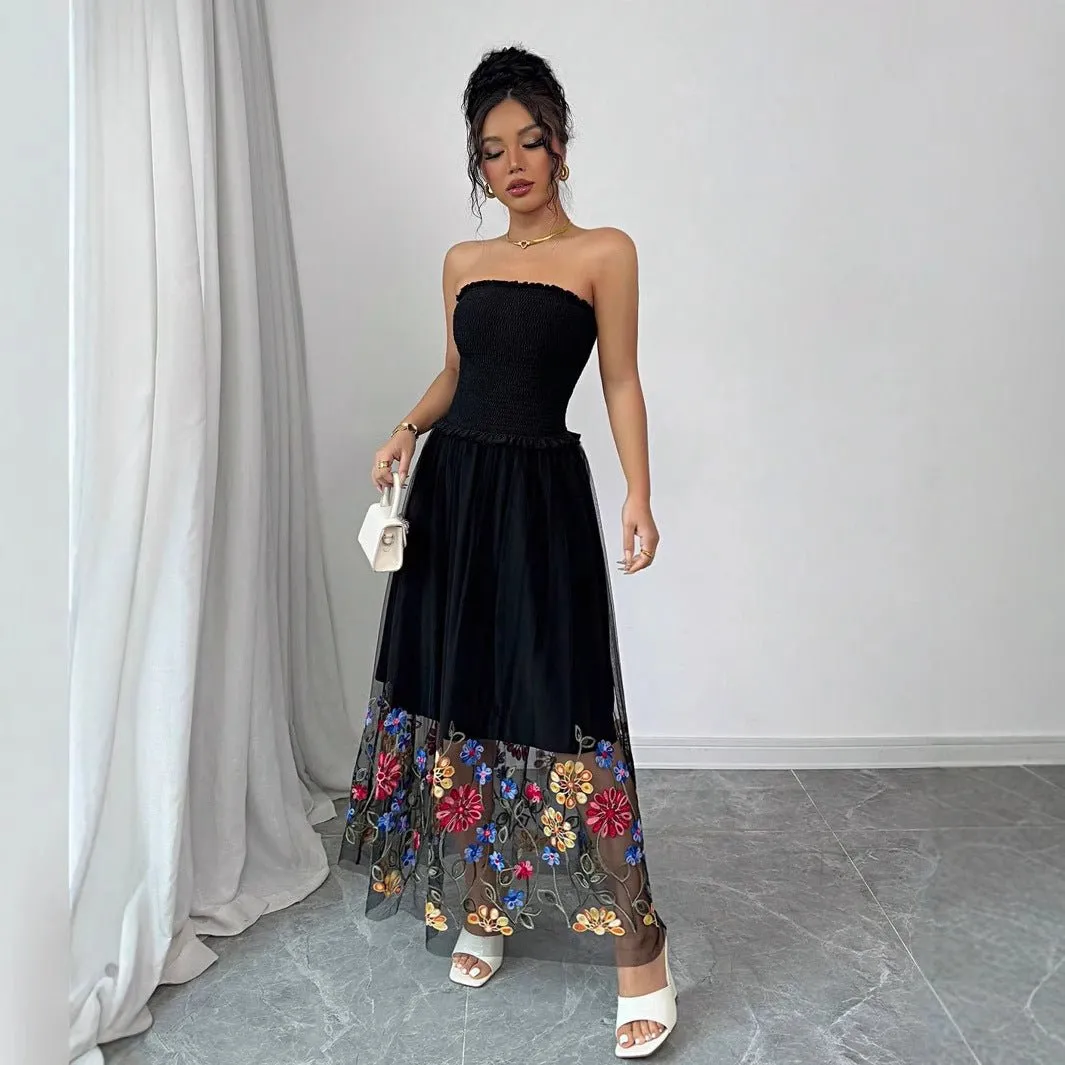 The Embroidered Whisper | Women's Floral Embroidered Strapless Maxi Dress sold by Negative product image thumbnail 3