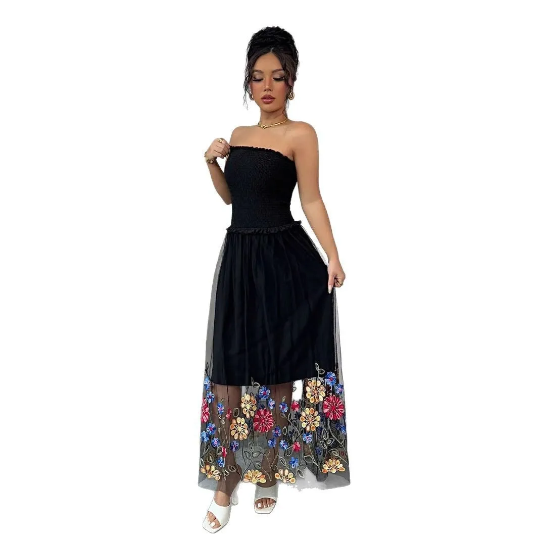 The Embroidered Whisper | Women's Floral Embroidered Strapless Maxi Dress sold by Negative product image thumbnail 5
