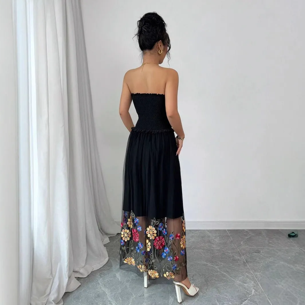The Embroidered Whisper | Women's Floral Embroidered Strapless Maxi Dress sold by Negative product image thumbnail 2