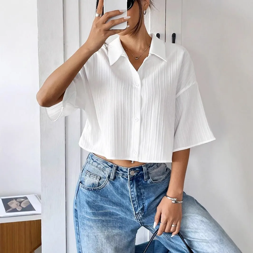 Women's white short-sleeved shirt top women's sold by Negative product image thumbnail 3