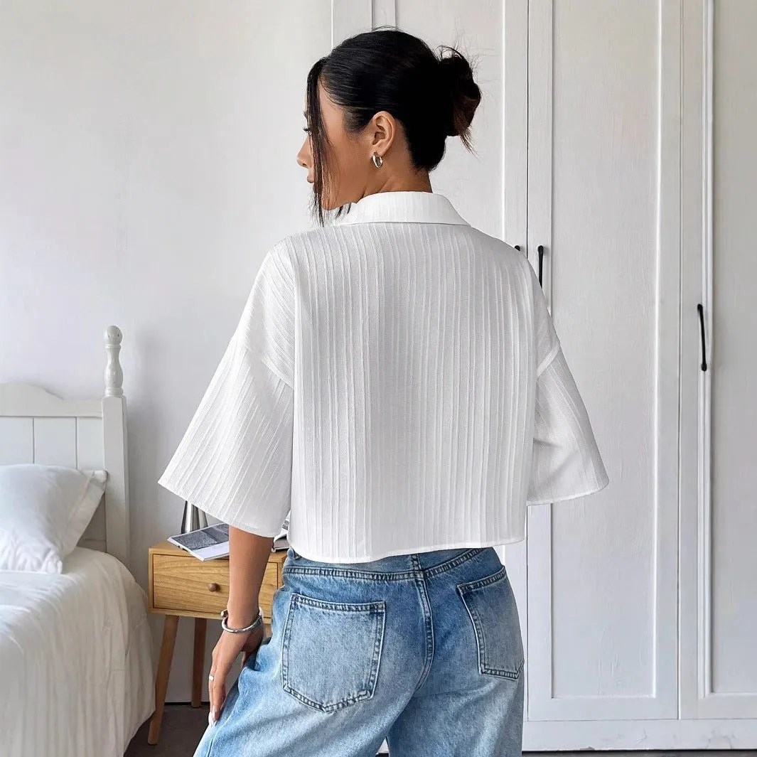 Women's white short-sleeved shirt top women's sold by Negative product image thumbnail 2