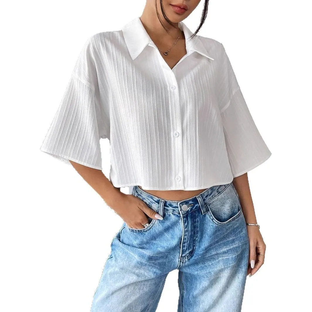 Women's white short-sleeved shirt top women's sold by Negative product image thumbnail 5