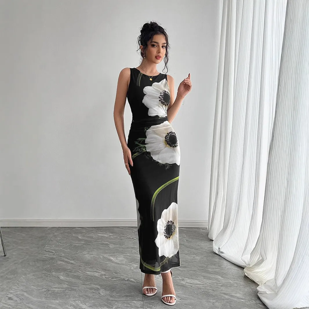 The Midnight Garden | Women's Mesh Floral Print Sleeveless Maxi Dress sold by Negative product image thumbnail 5
