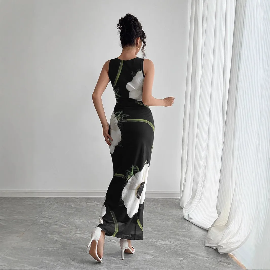 The Midnight Garden | Women's Mesh Floral Print Sleeveless Maxi Dress sold by Negative product image thumbnail 2