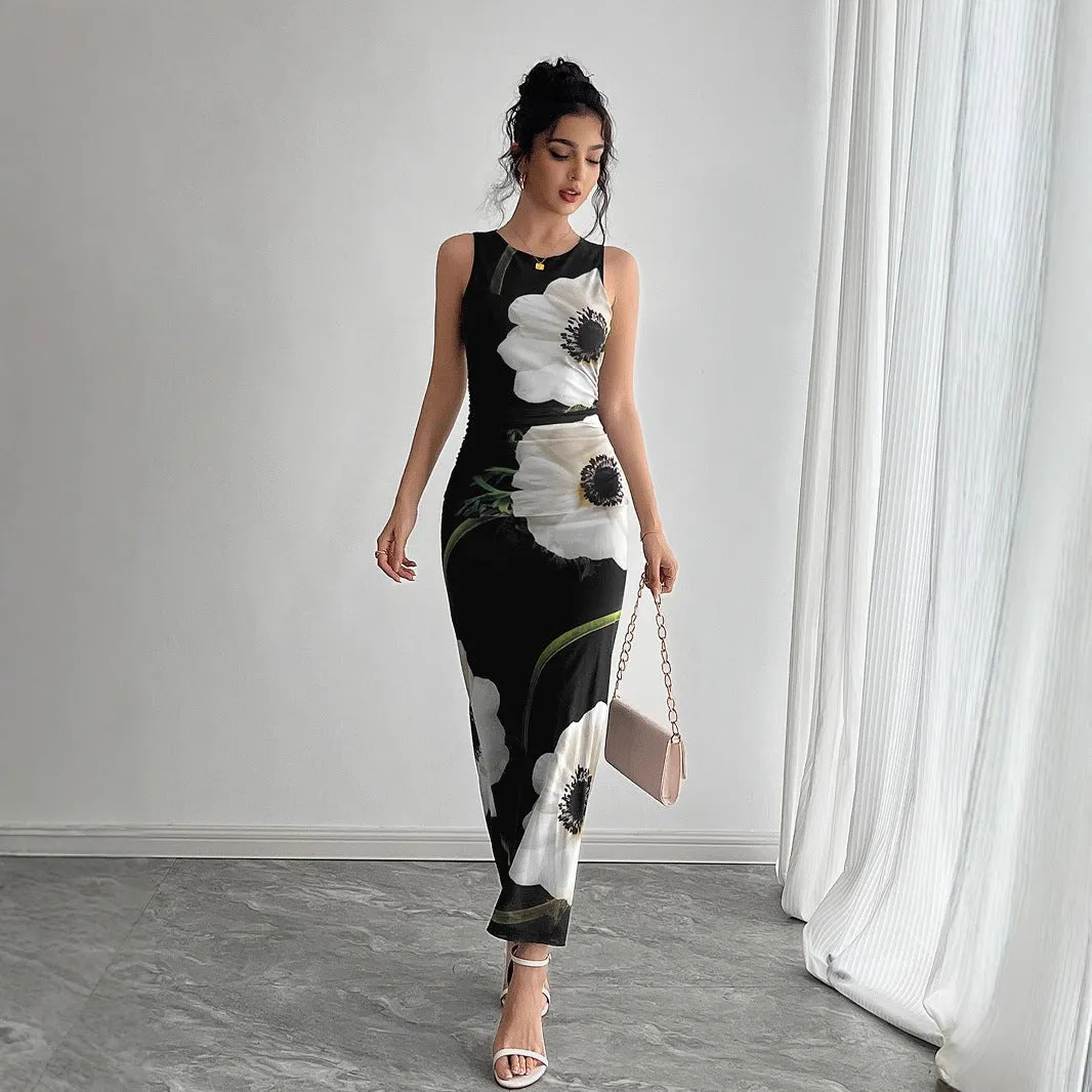 The Midnight Garden | Women's Mesh Floral Print Sleeveless Maxi Dress sold by Negative product image thumbnail 4