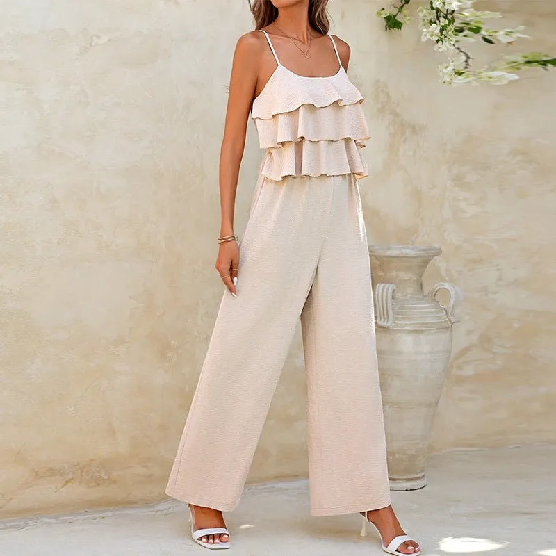 Lotus leaf suspender jumpsuit 2025 spring and summer elegant trousers wide legs pants sold by Negative product image thumbnail 4