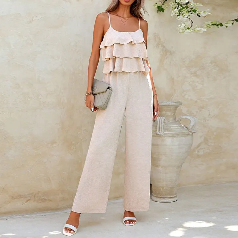 Lotus leaf suspender jumpsuit 2025 spring and summer elegant trousers wide legs pants sold by Negative
