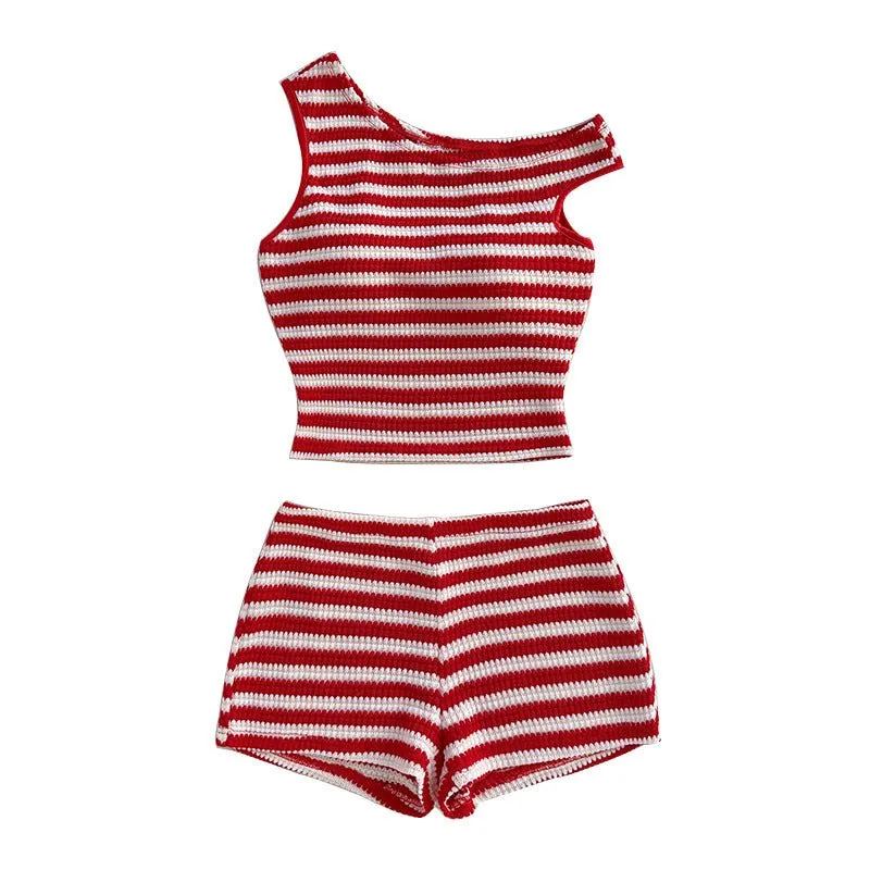 Summer new vacation style striped small vest hip short suit women sold by Negative product image thumbnail 5