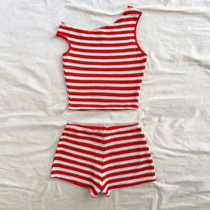 Summer new vacation style striped small vest hip short suit women sold by Negative product image thumbnail 3