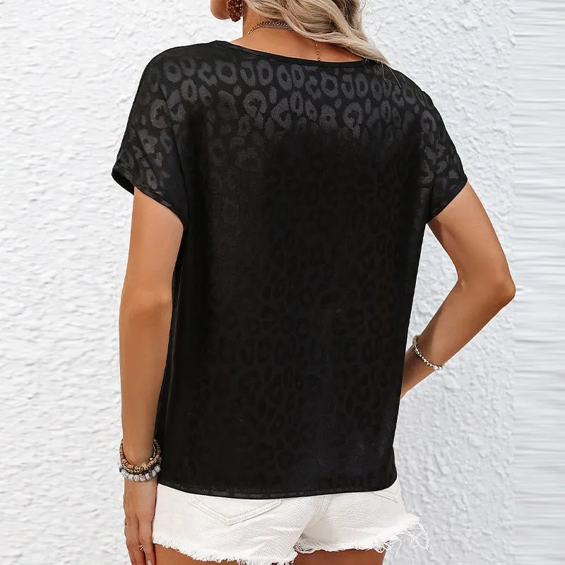 Commuting style satin jacquard short-sleeved T-shirt loose pullover sold by Negative product image thumbnail 2