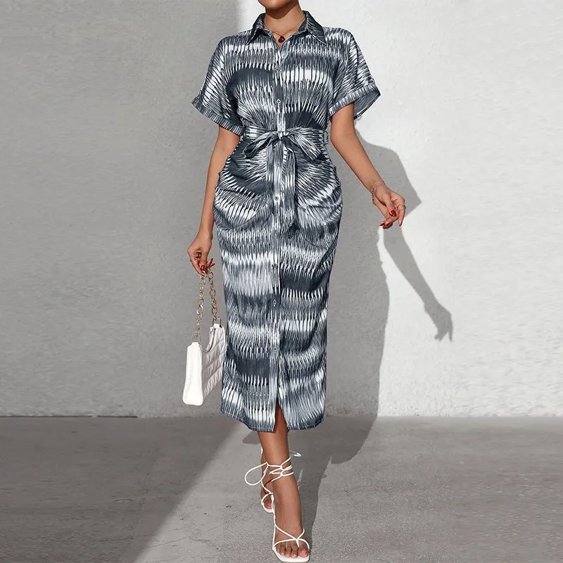 Striped lace-up cardigan dress made by Negative