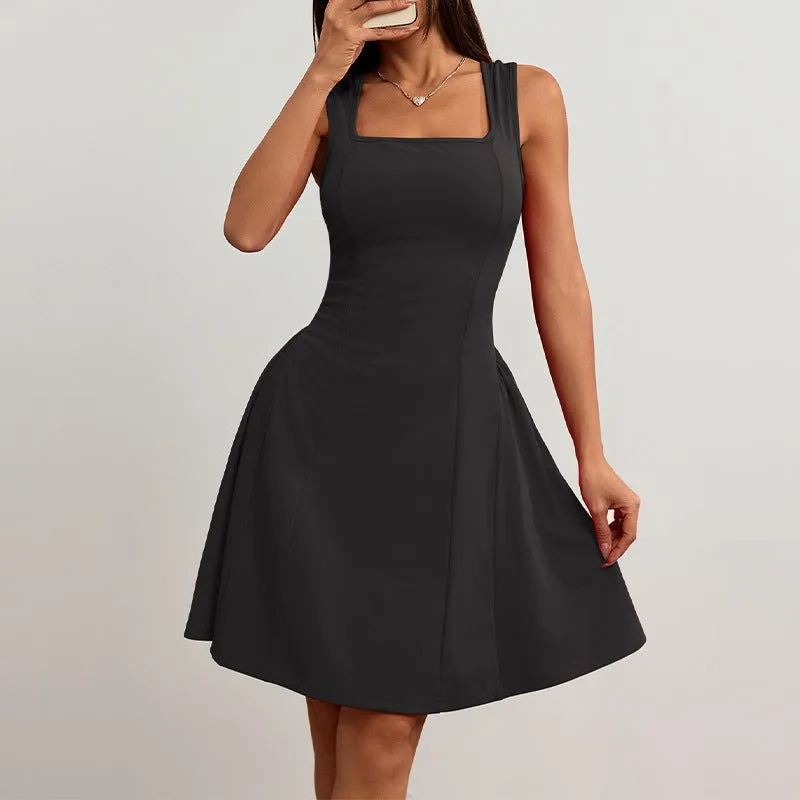 The Ruby Allure | Women's Backless Halter Square Neck Pleated Midi Dress made by Negative