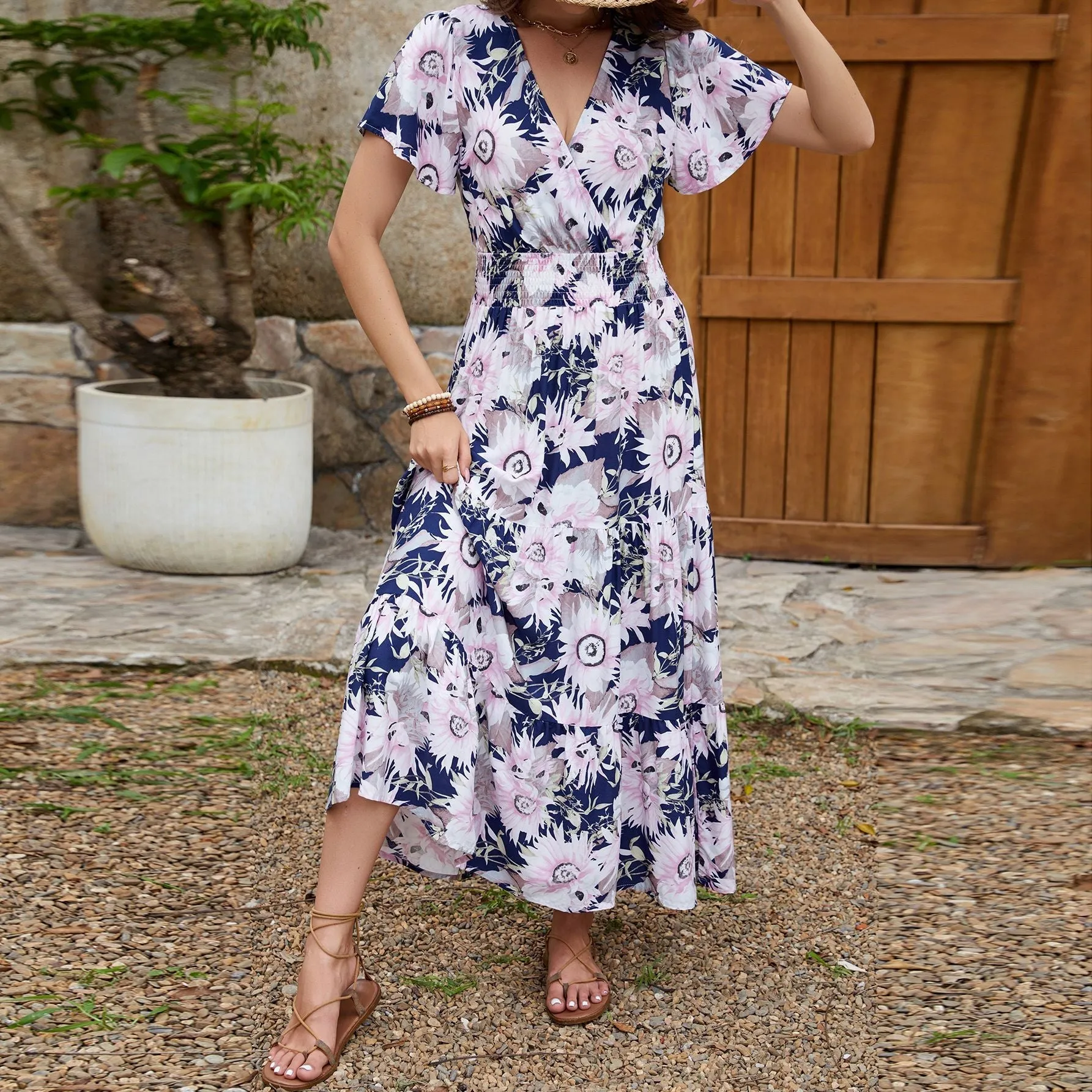 The Floral Escape | Women's Printed V-Neck Short-Sleeve Maxi Dress sold by Negative product image thumbnail 2