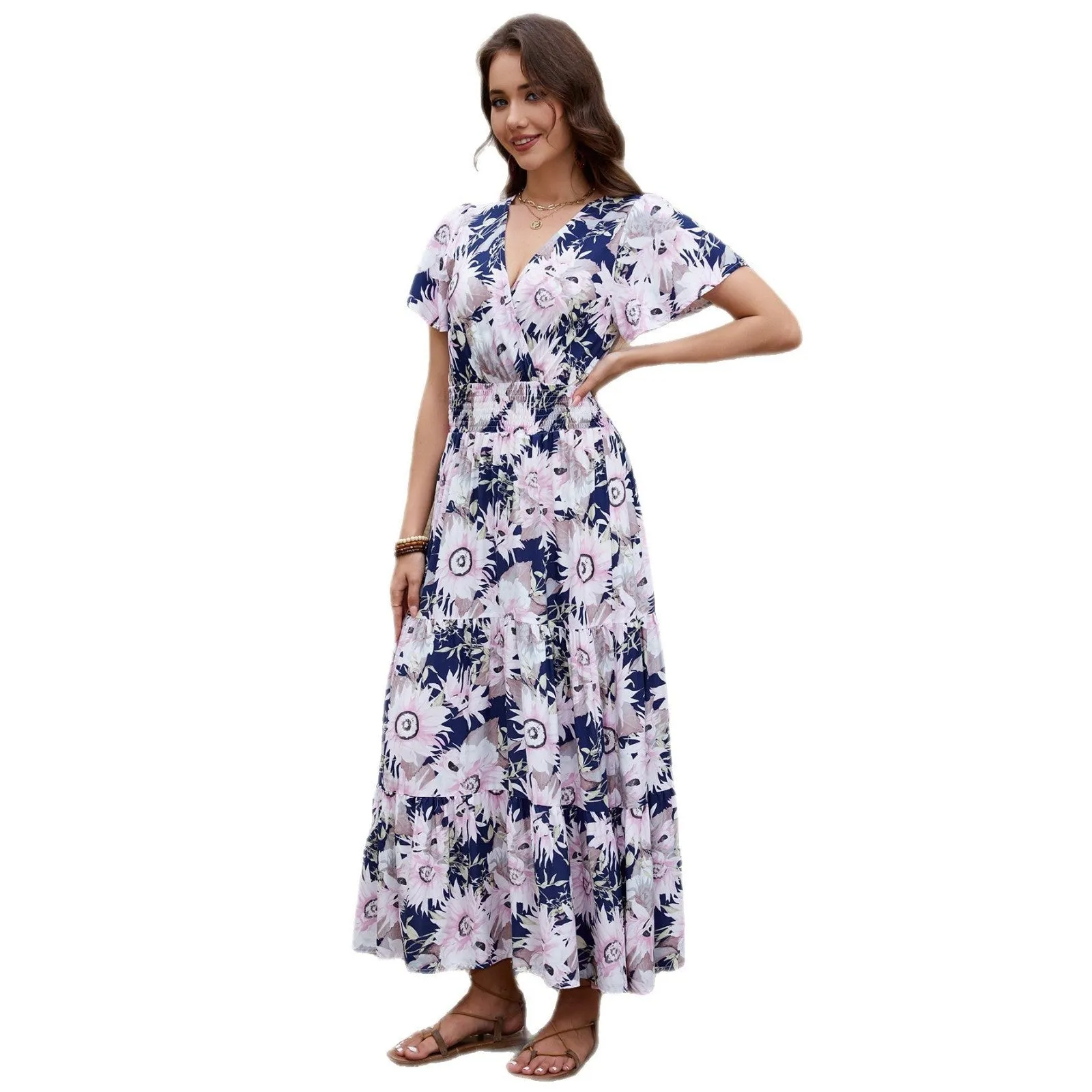 The Floral Escape | Women's Printed V-Neck Short-Sleeve Maxi Dress sold by Negative product image thumbnail 5