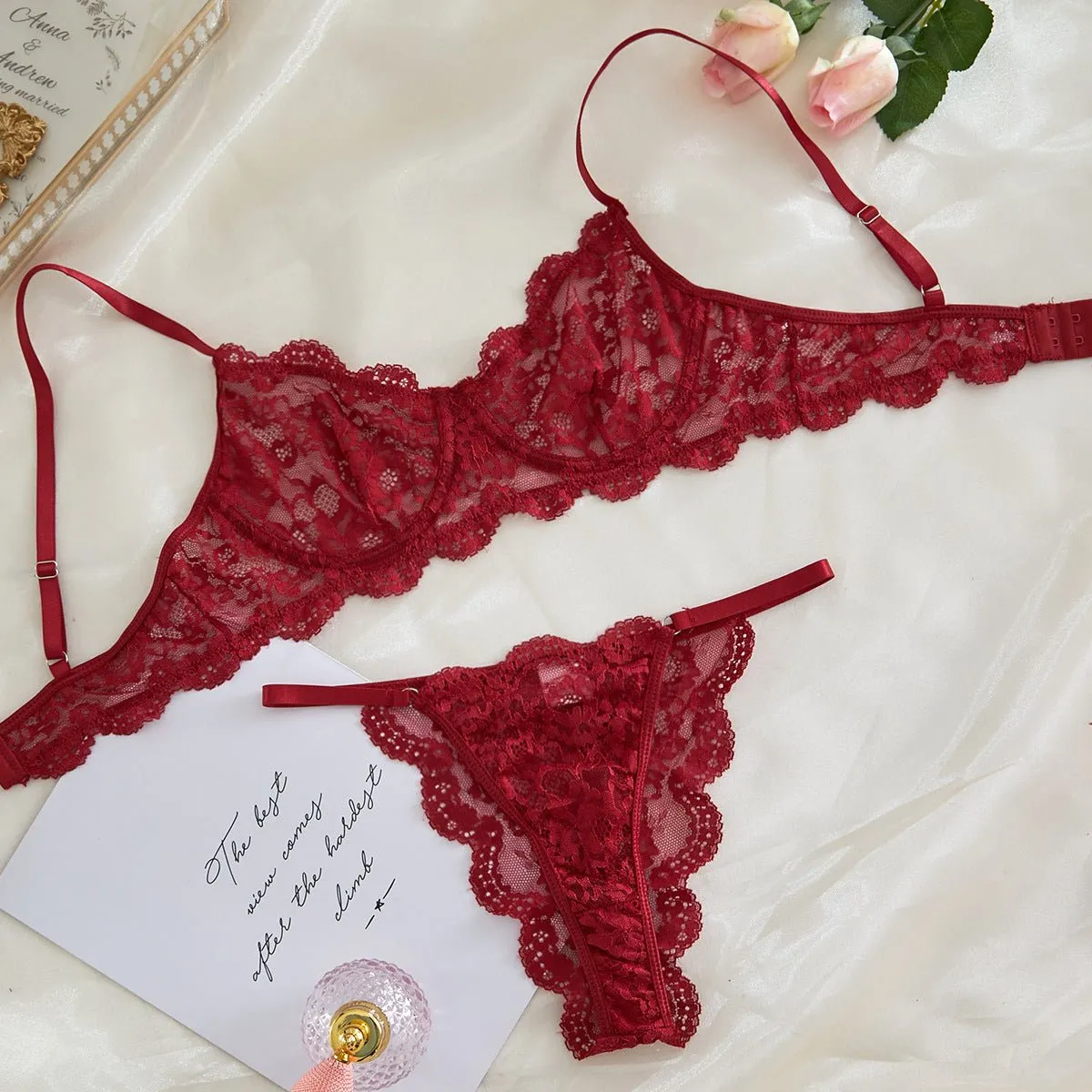 Suspender Tease | Lace Perspective Alluring Lingerie Bra Set sold by Negative product image thumbnail 4
