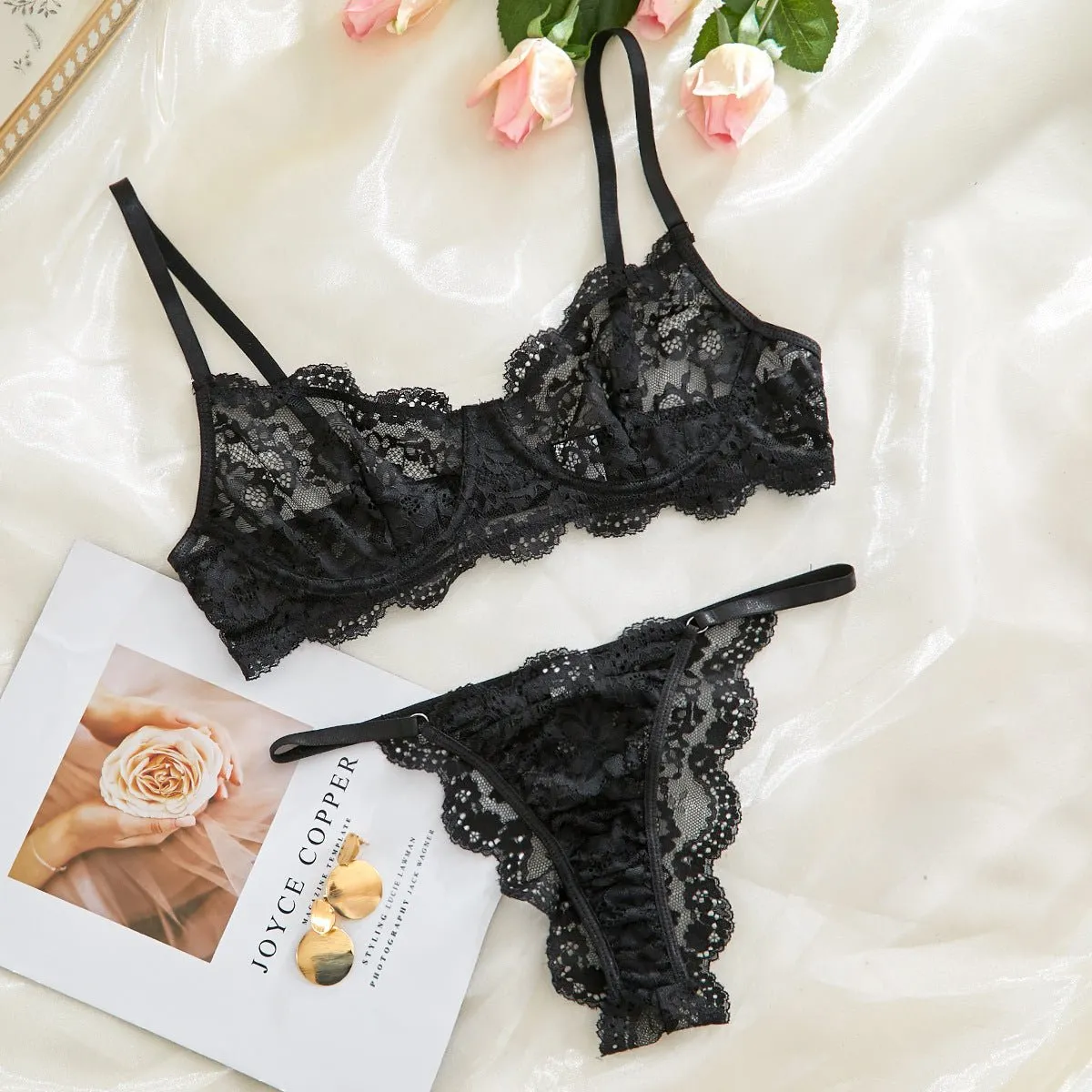 Suspender Tease | Lace Perspective Alluring Lingerie Bra Set sold by Negative product image thumbnail 3