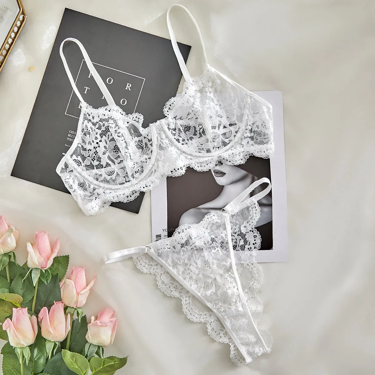 Suspender Tease | Lace Perspective Alluring Lingerie Bra Set sold by Negative product image thumbnail 5