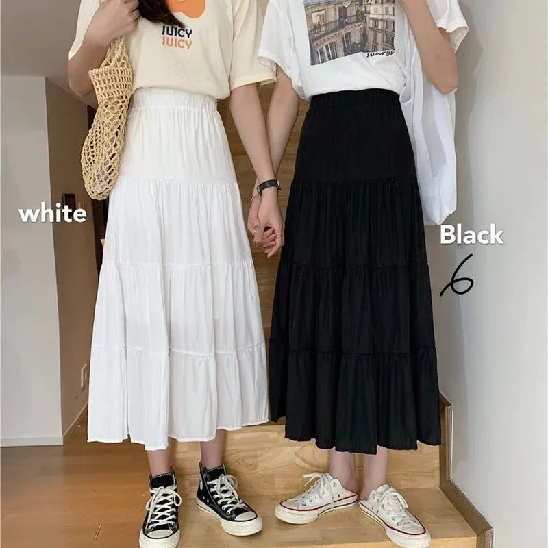 Summer splicing cotton and linen skirt literary fresh long skirt high waist all-match A-line big swing skirt casual skirt sold by Negative