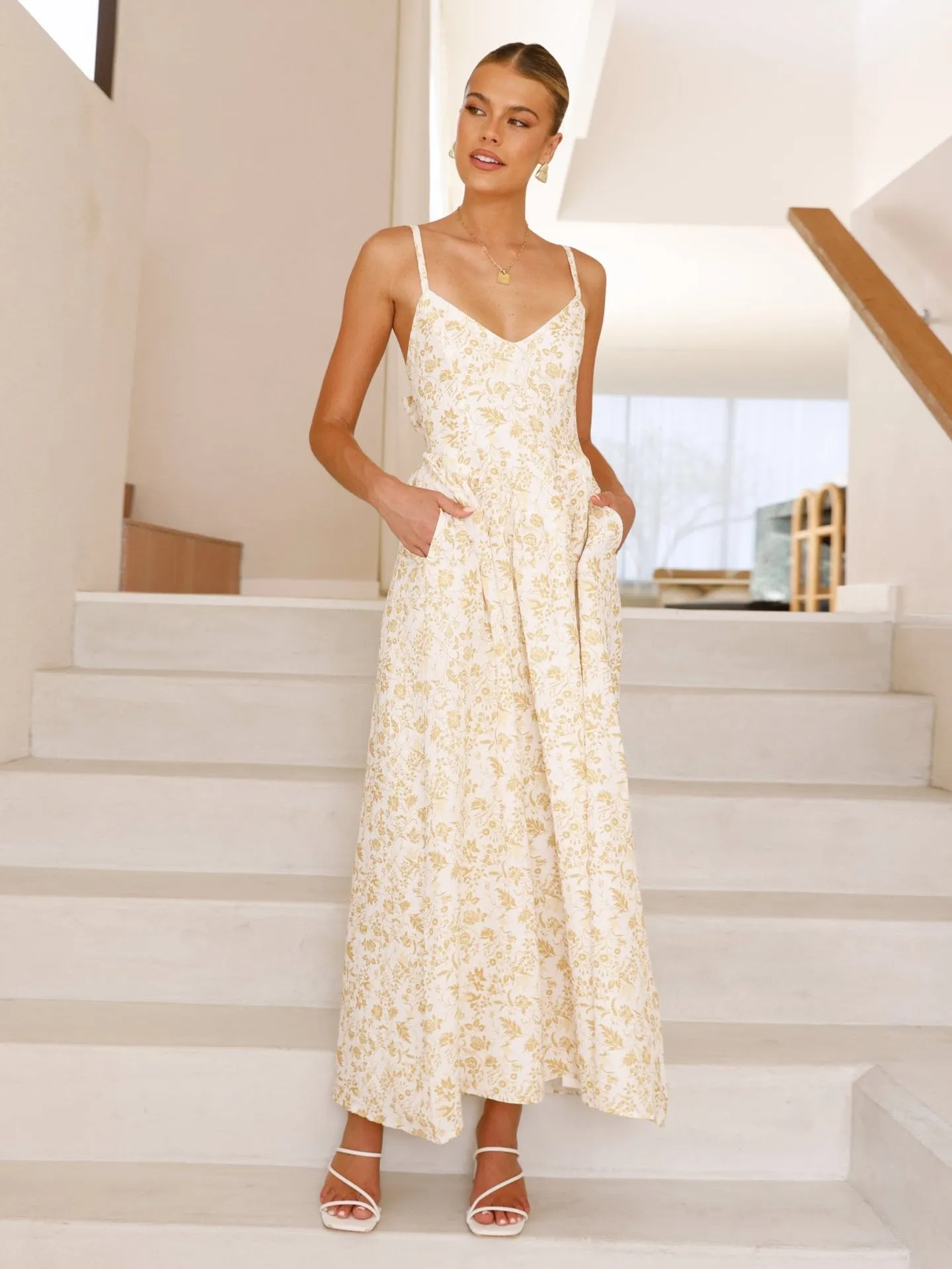 The Boho Blossom | Women's Floral Print Backless Bow-Tie Suspender Maxi Dress sold by Negative product image thumbnail 5