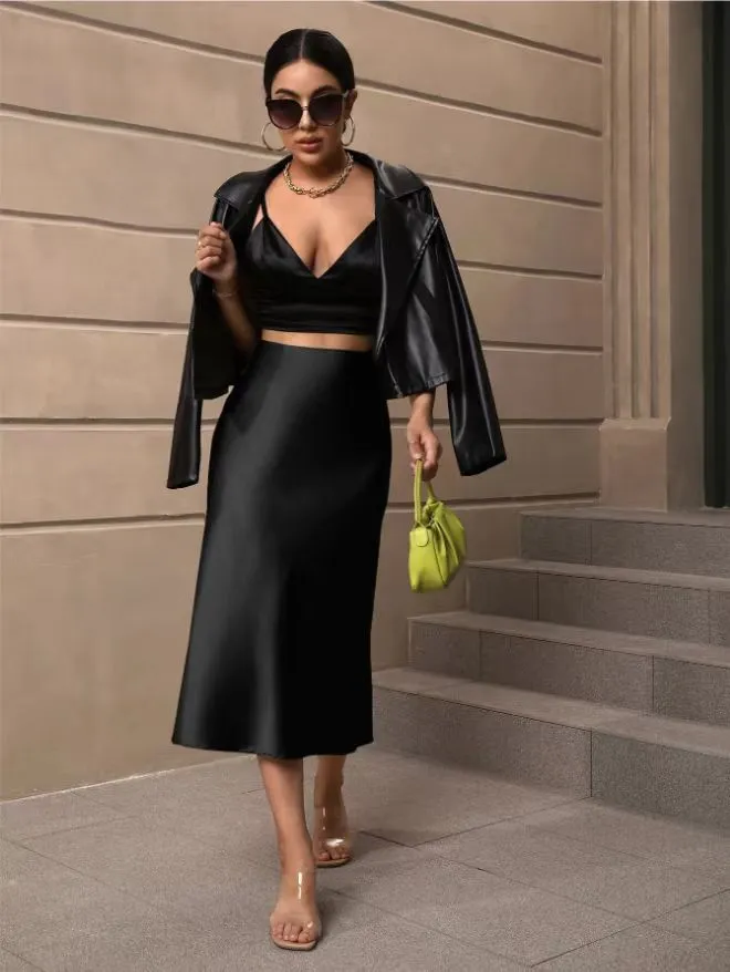 Hip fishtail skirt satin mid-length skirt sold by Negative