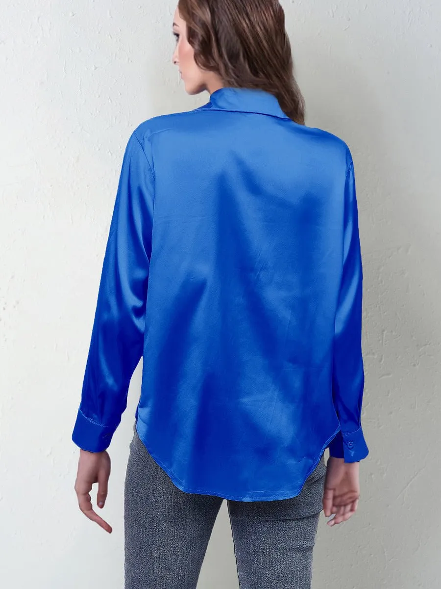spring and summer new style satin satin shirt female imitation silk long-sleeved shirt sold by Negative product image thumbnail 4