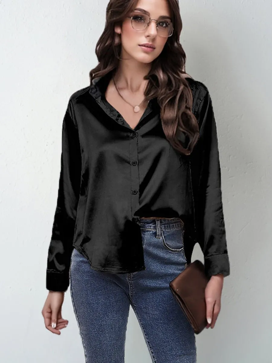 spring and summer new style satin satin shirt female imitation silk long-sleeved shirt sold by Negative product image thumbnail 3