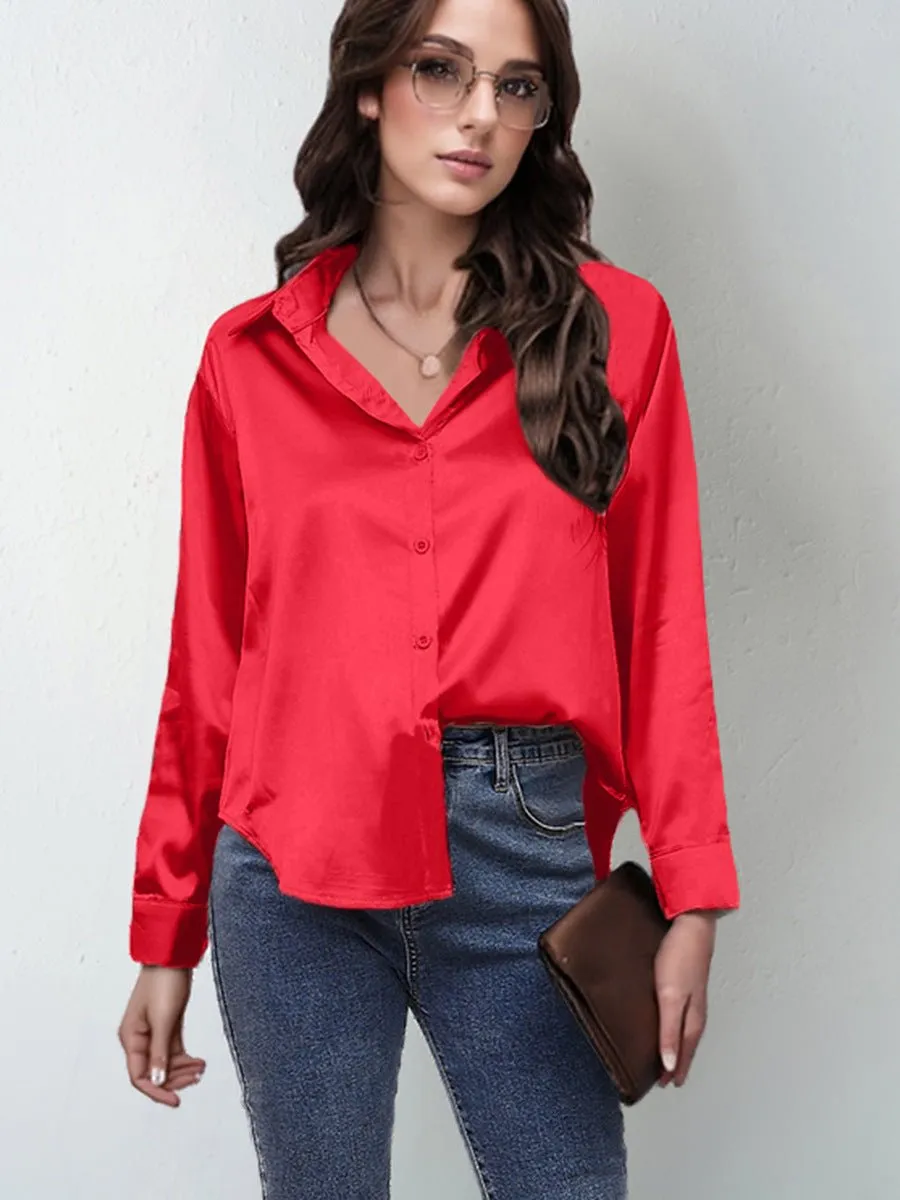 spring and summer new style satin satin shirt female imitation silk long-sleeved shirt sold by Negative product image thumbnail 2