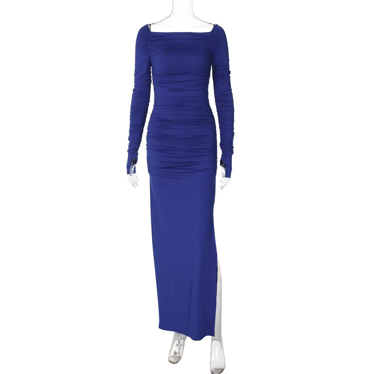 The Asymmetrical Allure | Women's Off-Shoulder Pleated Side-Slit Maxi Dress, sold by Negative product image thumbnail 4