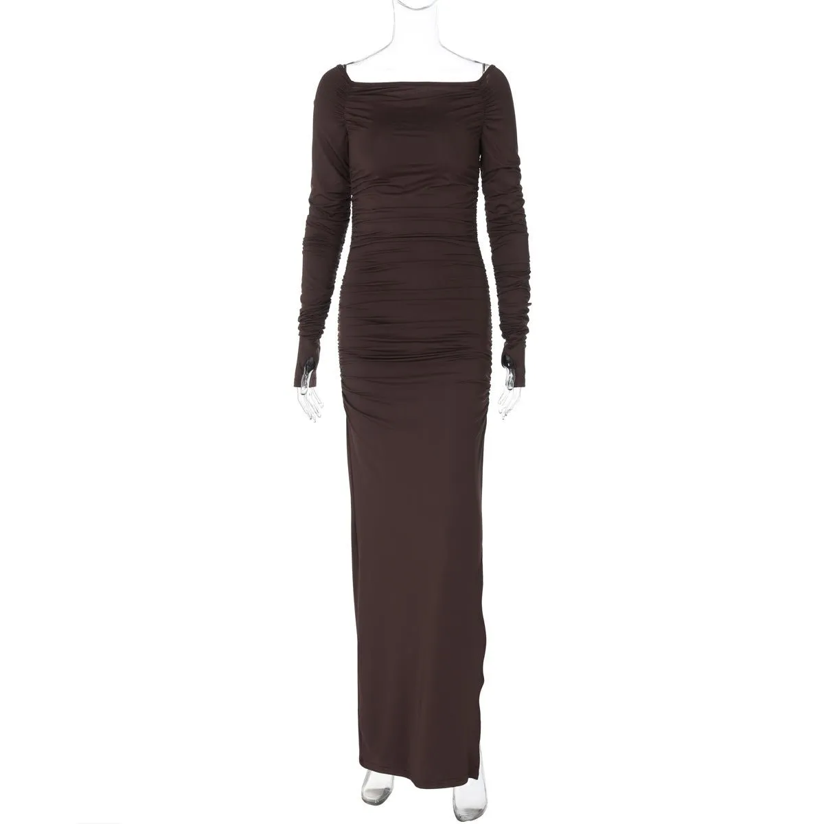 The Asymmetrical Allure | Women's Off-Shoulder Pleated Side-Slit Maxi Dress, sold by Negative product image thumbnail 2