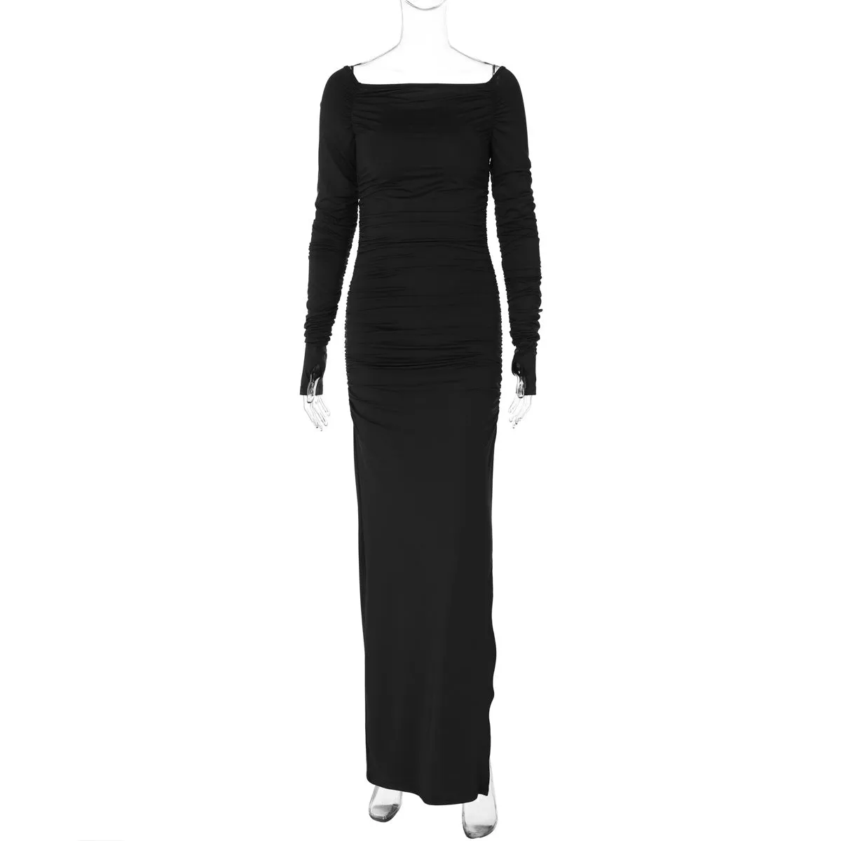 The Asymmetrical Allure | Women's Off-Shoulder Pleated Side-Slit Maxi Dress, sold by Negative product image thumbnail 3