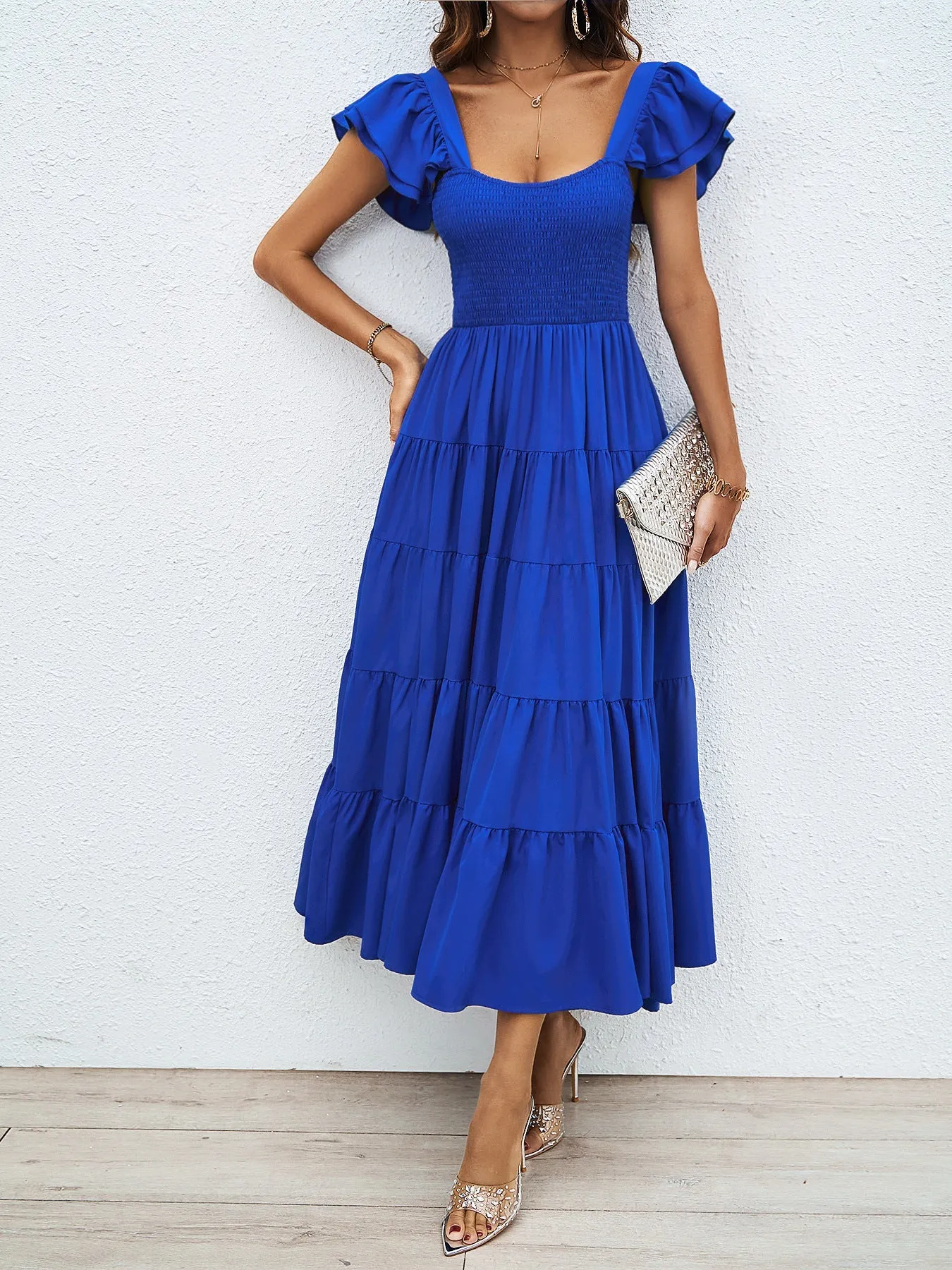 The Boho Reverie | Women's Floral Print Square Neck Ruffle Sleeve Maxi Dress sold by Negative