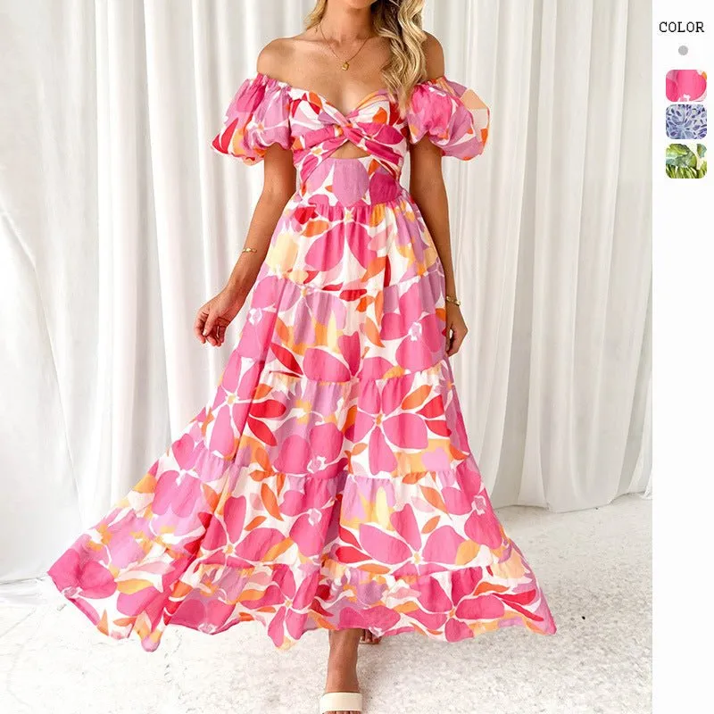 The Vacay Glow | Floral Puff-Sleeve High-Waist Maxi Dress made by Negative