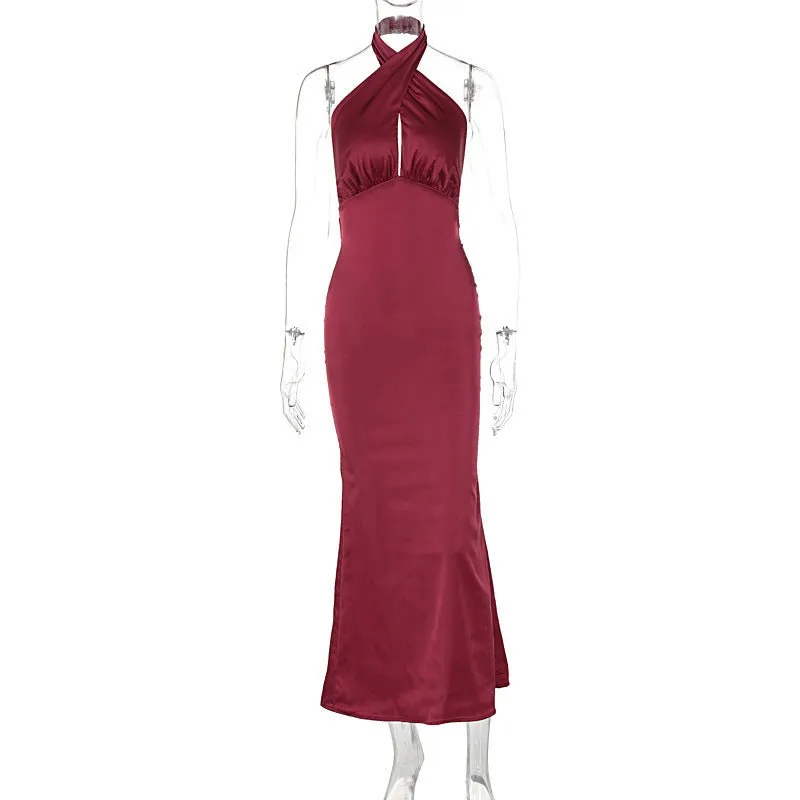 The Sultry Grace | Solid Color Halter Backless Maxi Dress sold by Negative product image thumbnail 2