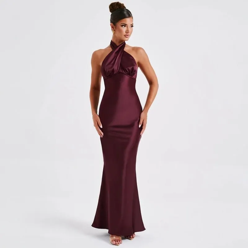The Sultry Grace | Solid Color Halter Backless Maxi Dress sold by Negative product image thumbnail 5