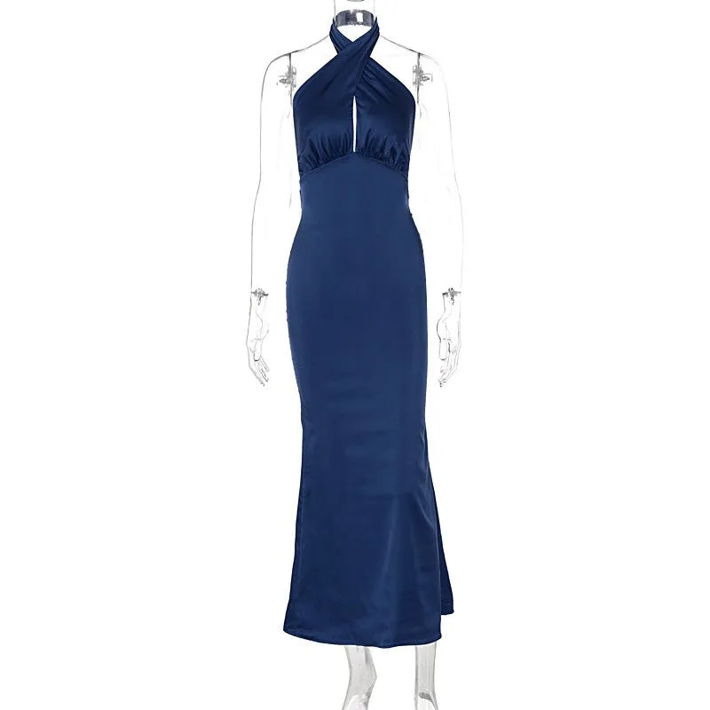 The Sultry Grace | Solid Color Halter Backless Maxi Dress sold by Negative product image thumbnail 3