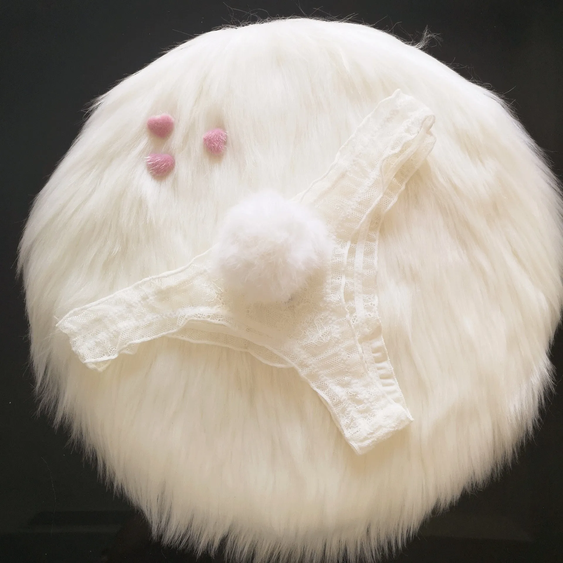 The Playful Whisper | Detachable Rabbit Fur Ball Lace T-Back Thong sold by Negative product image thumbnail 4