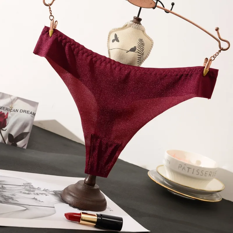 The Shimmering Allure | Lace Low-Rise Satin Thong Panties made by Negative