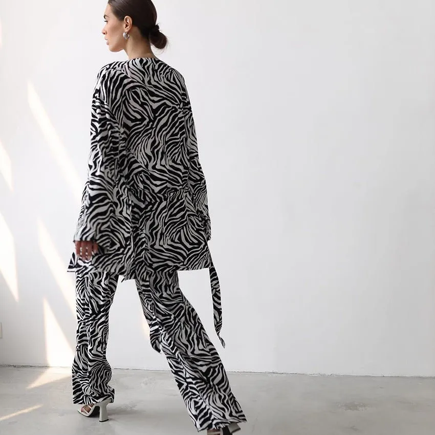 The Zebra Edge | Zebra Print Lace-Up Long-Sleeve Pants Set sold by Negative product image thumbnail 4