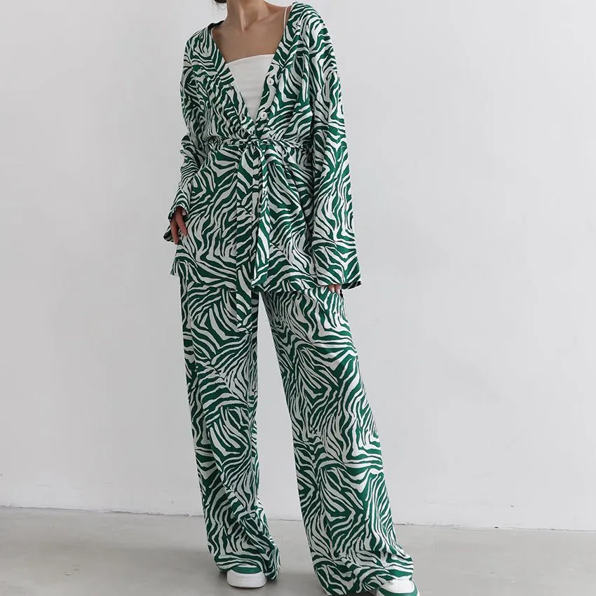 The Zebra Edge | Zebra Print Lace-Up Long-Sleeve Pants Set sold by Negative product image thumbnail 2