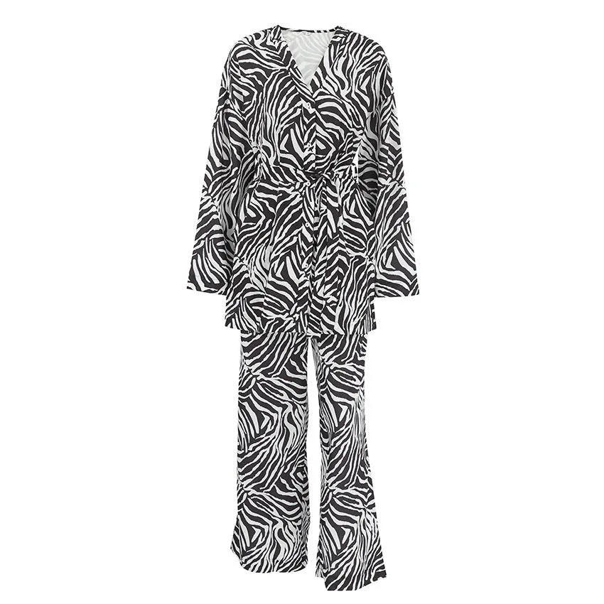 The Zebra Edge | Zebra Print Lace-Up Long-Sleeve Pants Set sold by Negative product image thumbnail 5