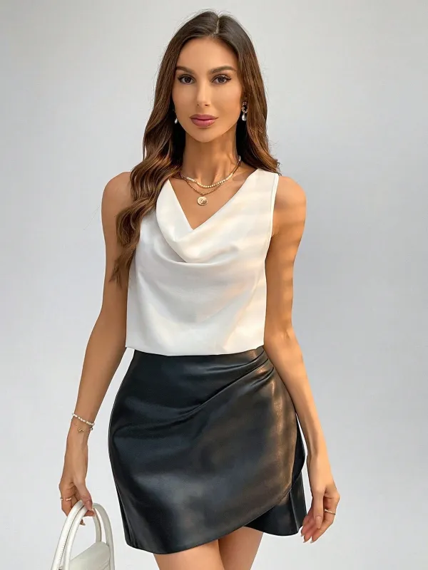 Women's Sleeveless Swing Collar Solid Color White Blouse Work Women Shirts,Sleeveless Tops sold by Negative