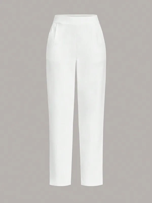 Women's Casual Solid Color Cone-Shaped Long White Pants,Ladies Spring/Fall Casual Pocket,Zipper Natural Cargo Pants Cropped White Regular Fit Women Pants,Casual Daily Wear made by Negative