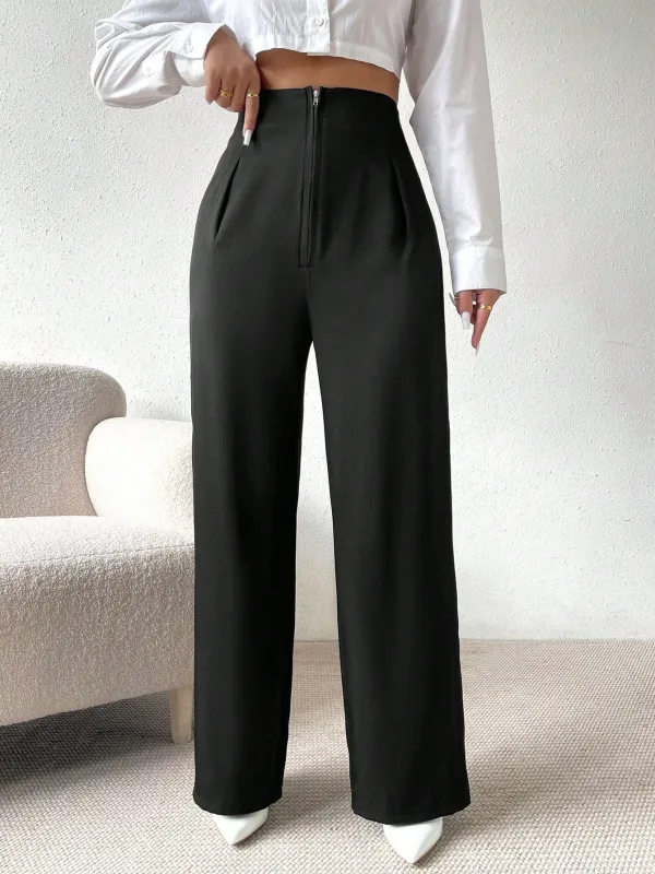 High Waist Fold Pleated Straight Leg Pants made by Negative