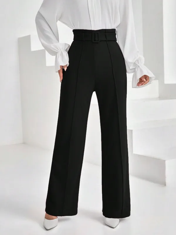 Women's High Waisted Belted Loose Pants made by Negative