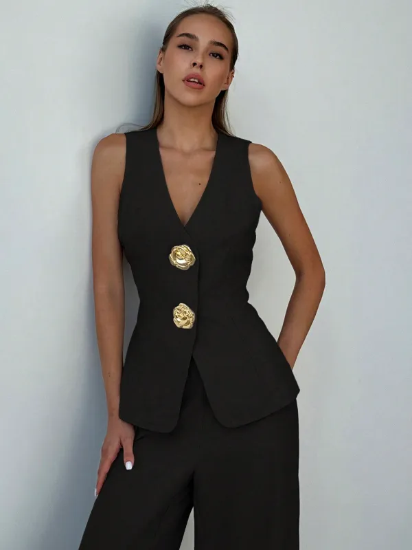 Women Office Formal Suit Set, Consisting Of Casual Commute Vest And Pants made by Negative