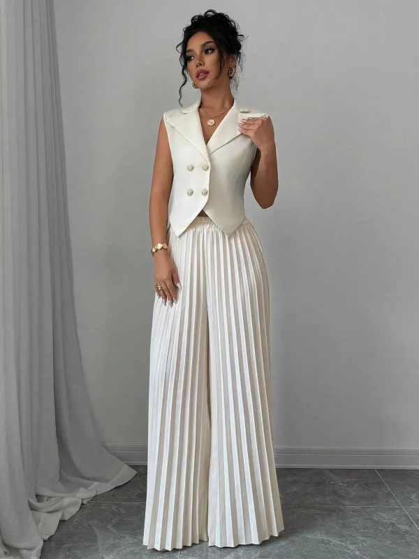 Solid Vest Blazer & Pleated Wide Leg Pants made by Negative