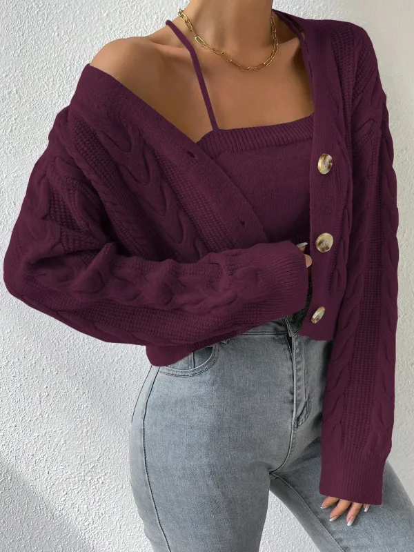 MOOSTA Cable Knit Drop Shoulder Cardigan & Cami Knit Top made by Negative