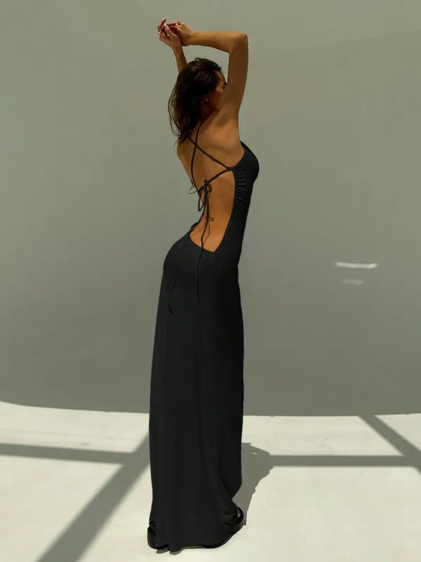 Backless Spaghetti Strap Tight Deep Draped Neck Long Dress For Women sold by Negative